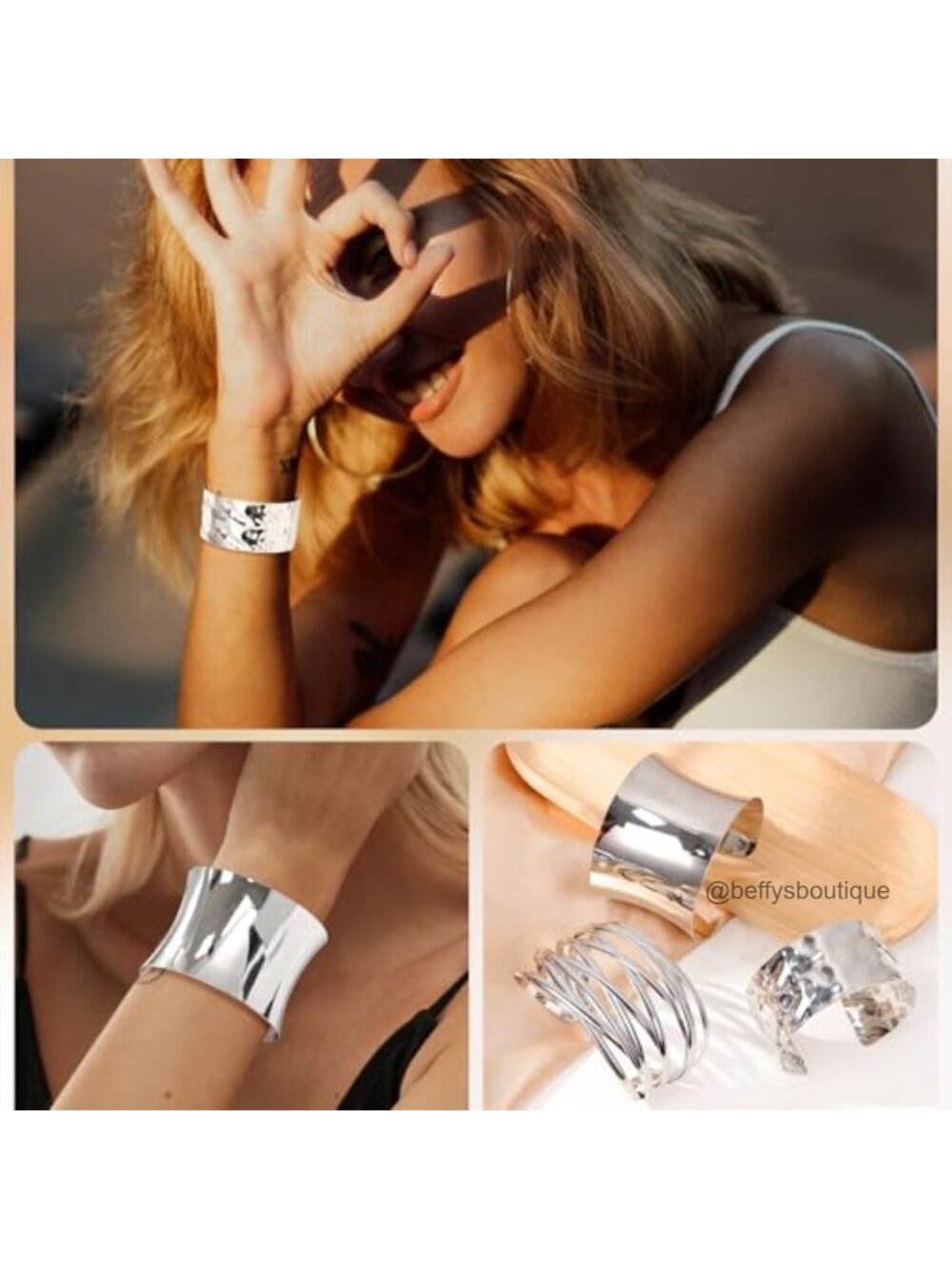 3pc Chunky Open Cuff Bracelet Set Adjustable Stackable Bangle - Picture 3 of 6